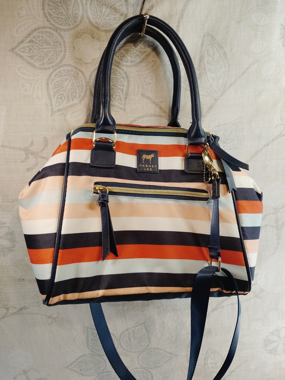 Dabney Lee Navy, Orange, Cream & Black Insulated Lunch Tote Striped Satchel
